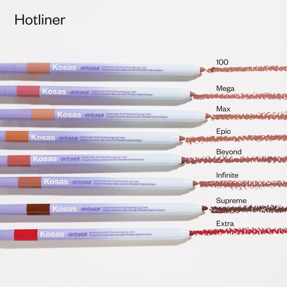 Kosas Hotliner shade swatches